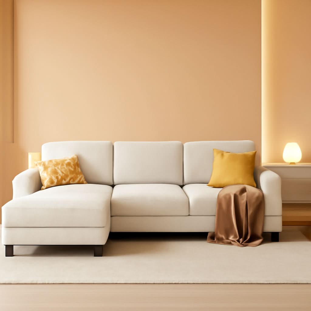 White Linen Sectional Sofa U Shaped 4 Seat Chaise Couch: White / Fabric