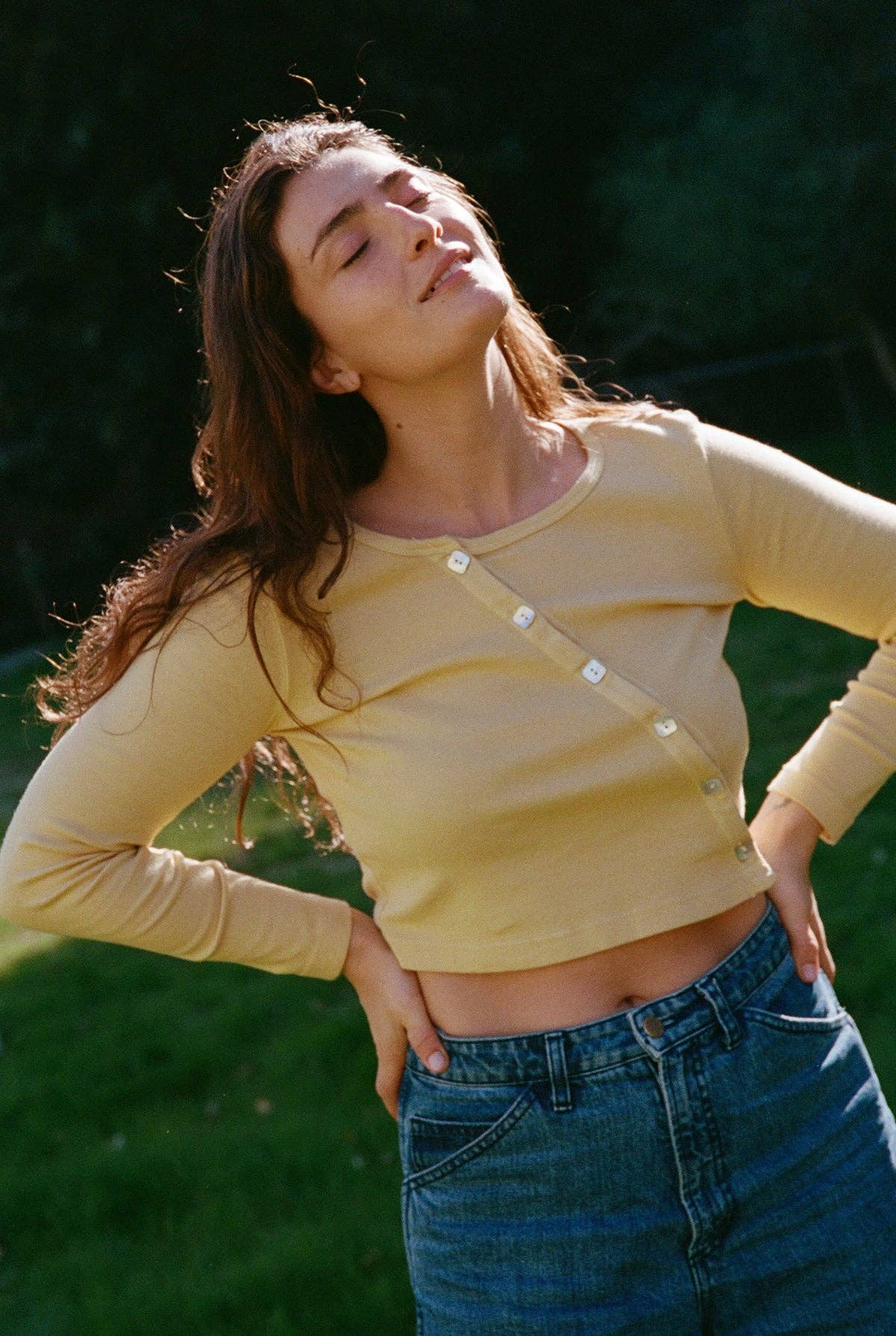 Organic Slant Cardi: Hay / M
