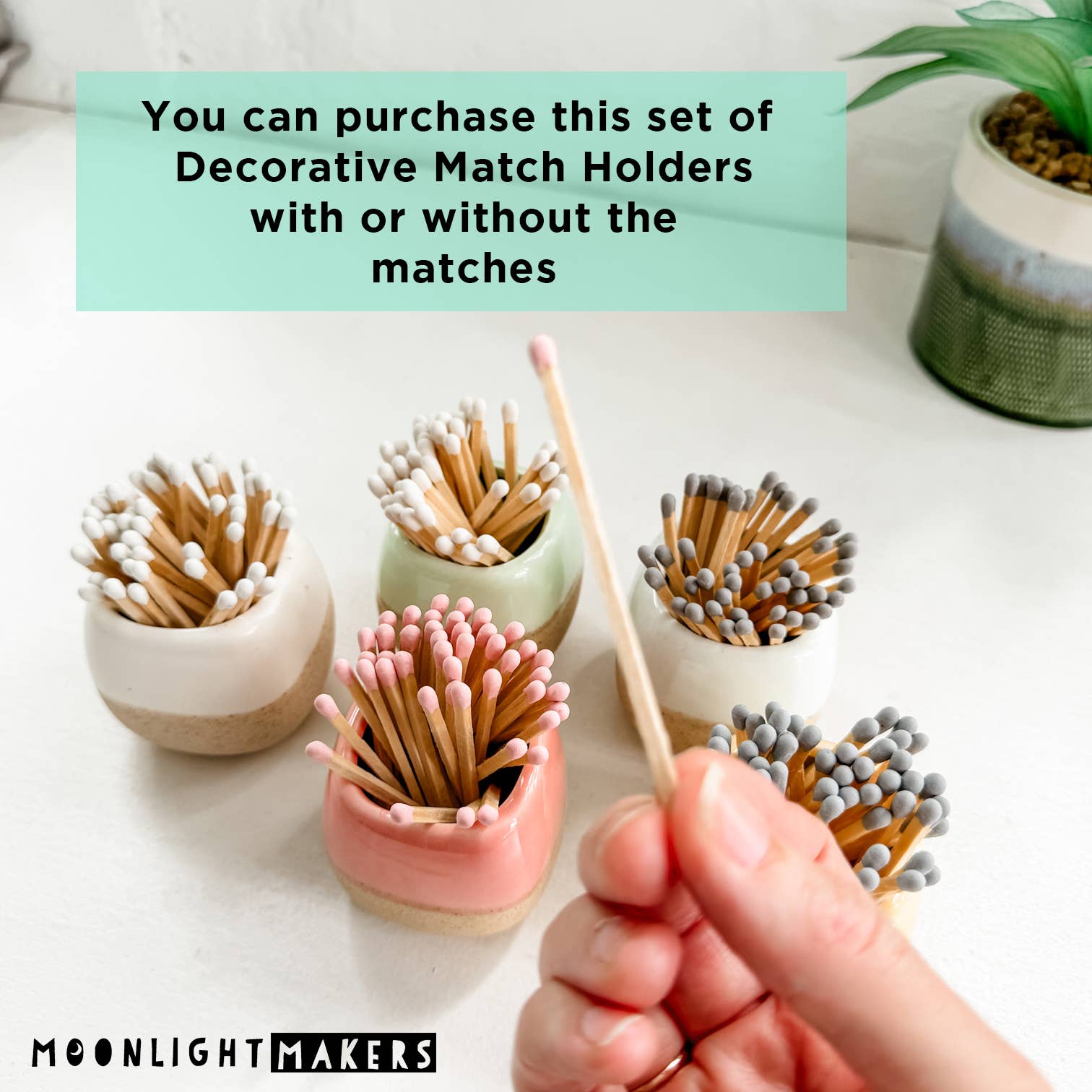 Ceramic Match Holders - With or Without Matches - 5 Colors: White / Without Matches