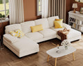 White Linen Sectional Sofa U Shaped 4 Seat Chaise Couch: White / Fabric