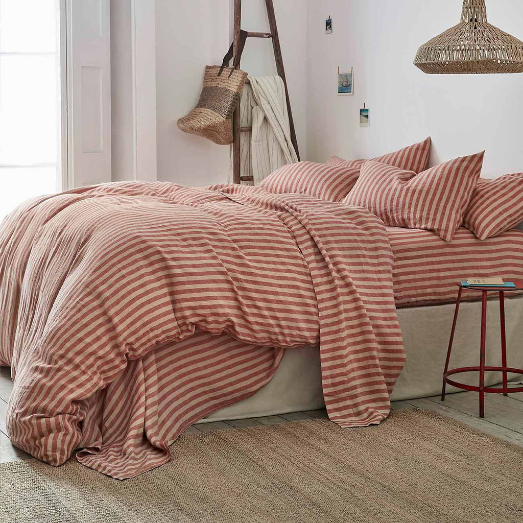 Sandstone Red Pembroke Stripe Linen Blend Pillowcase (Pair): Standard