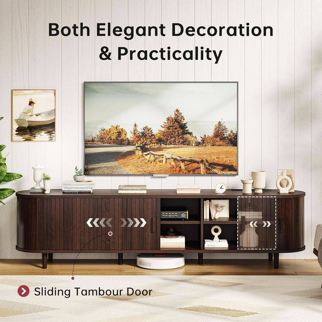 70 Inch Walnut Finish Contemporary Television Console