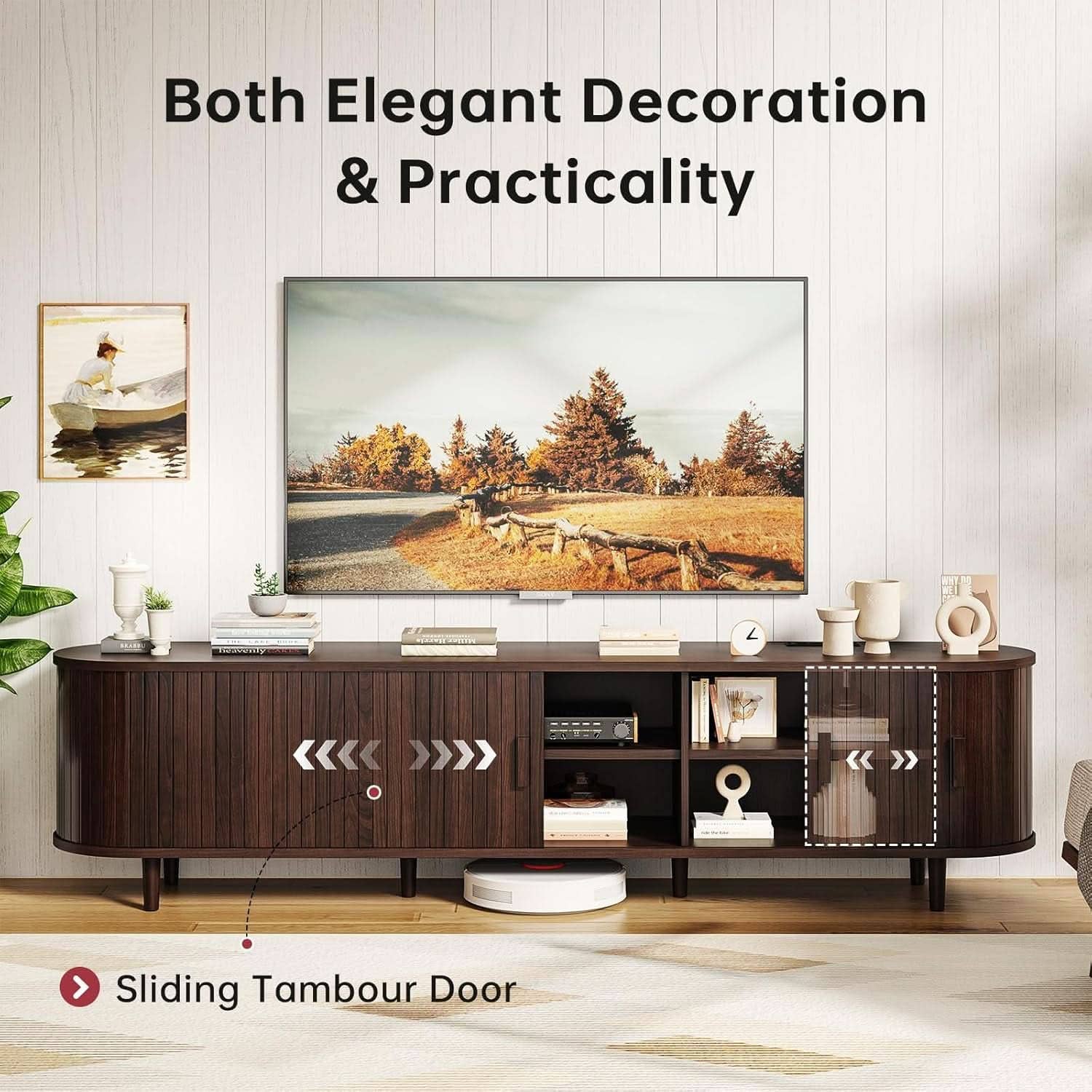 70 Inch Walnut Finish Contemporary Television Console