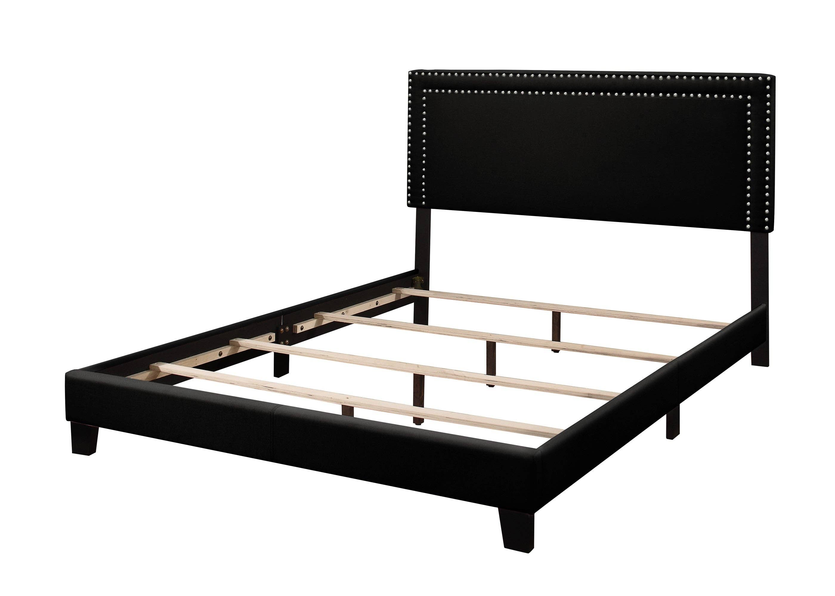 Ocala Twin Upholstered Panel Bed Frame with Padded Headboard and Sturdy Support, Gray, Easy Assembly: King / Black