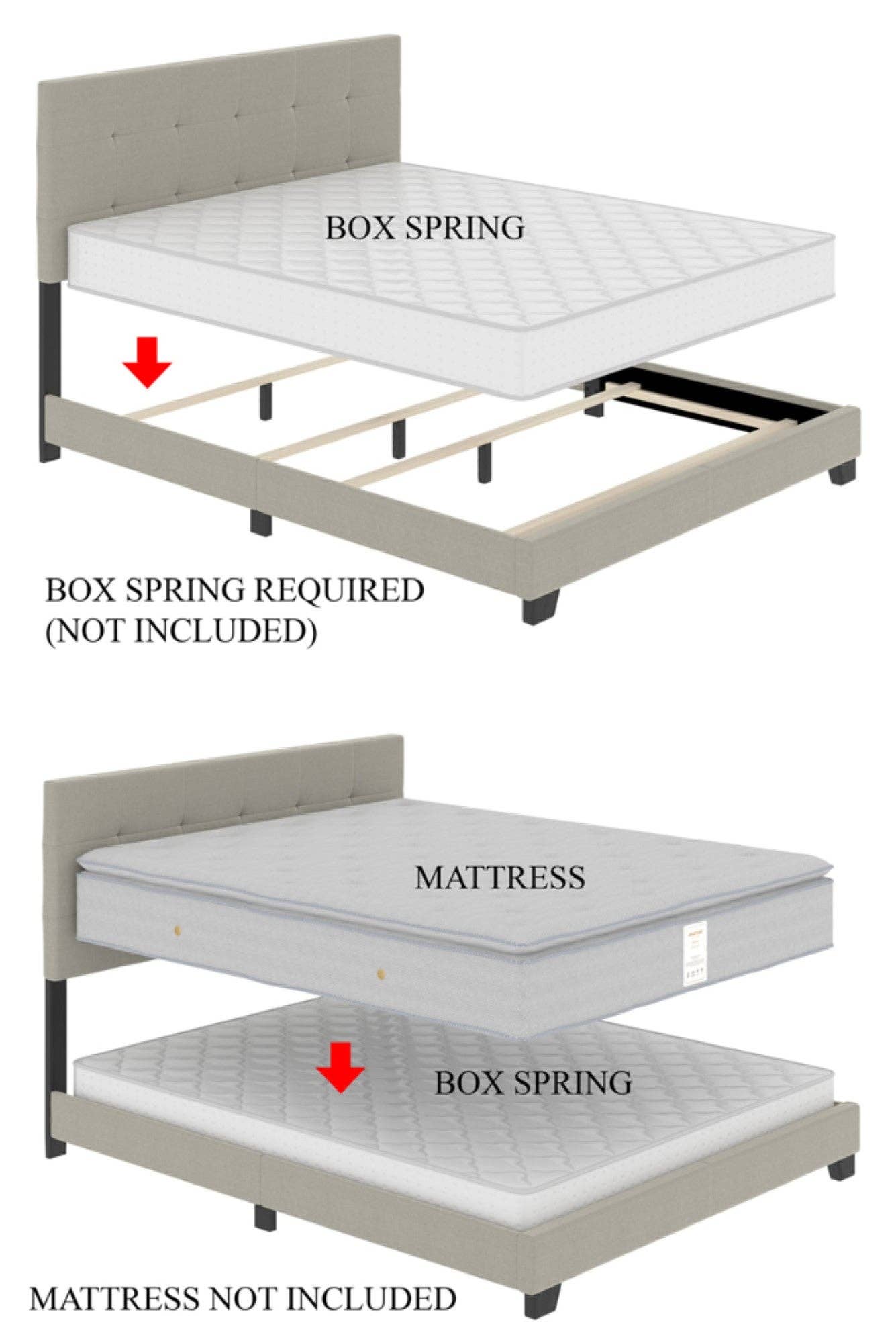 Ocala Twin Upholstered Panel Bed Frame with Padded Headboard and Sturdy Support, Gray, Easy Assembly: King / Black