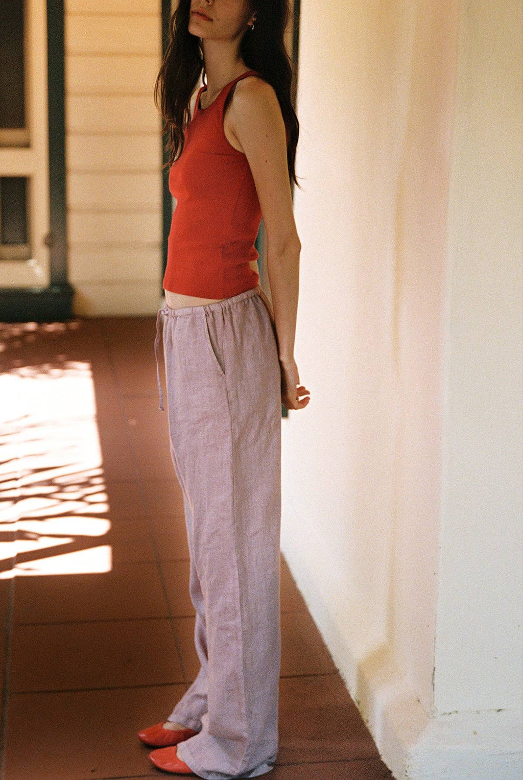 Linen Drawstring Pant: Black / S