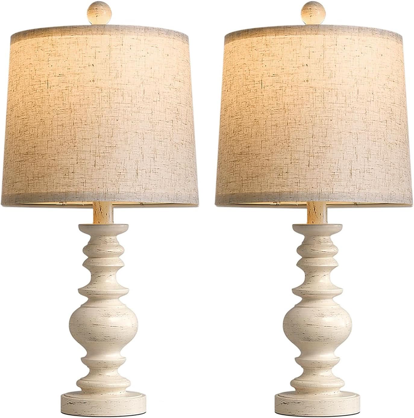 Antique White Rustic Tabletop Lamps Twin Pack Deluxe: Antique White / Small-20"