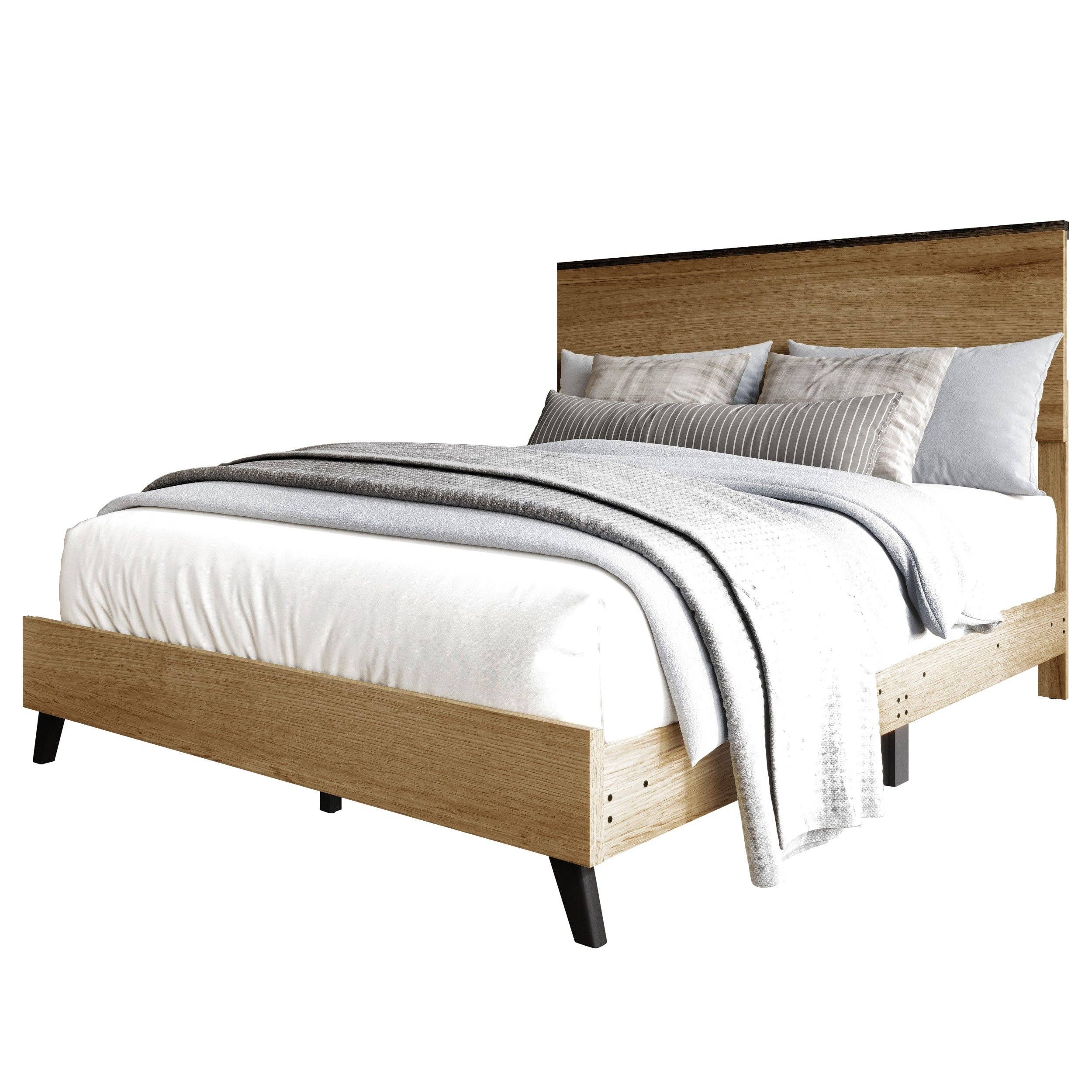 Home Design Emersyn Panel Bed Frame, Natural Oak: Queen / Natural Oak