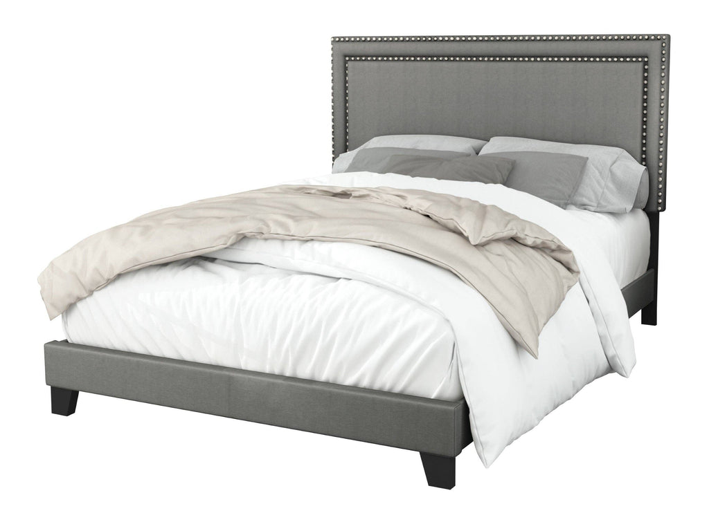 Ocala Twin Upholstered Panel Bed Frame with Padded Headboard and Sturdy Support, Gray, Easy Assembly: King / Black