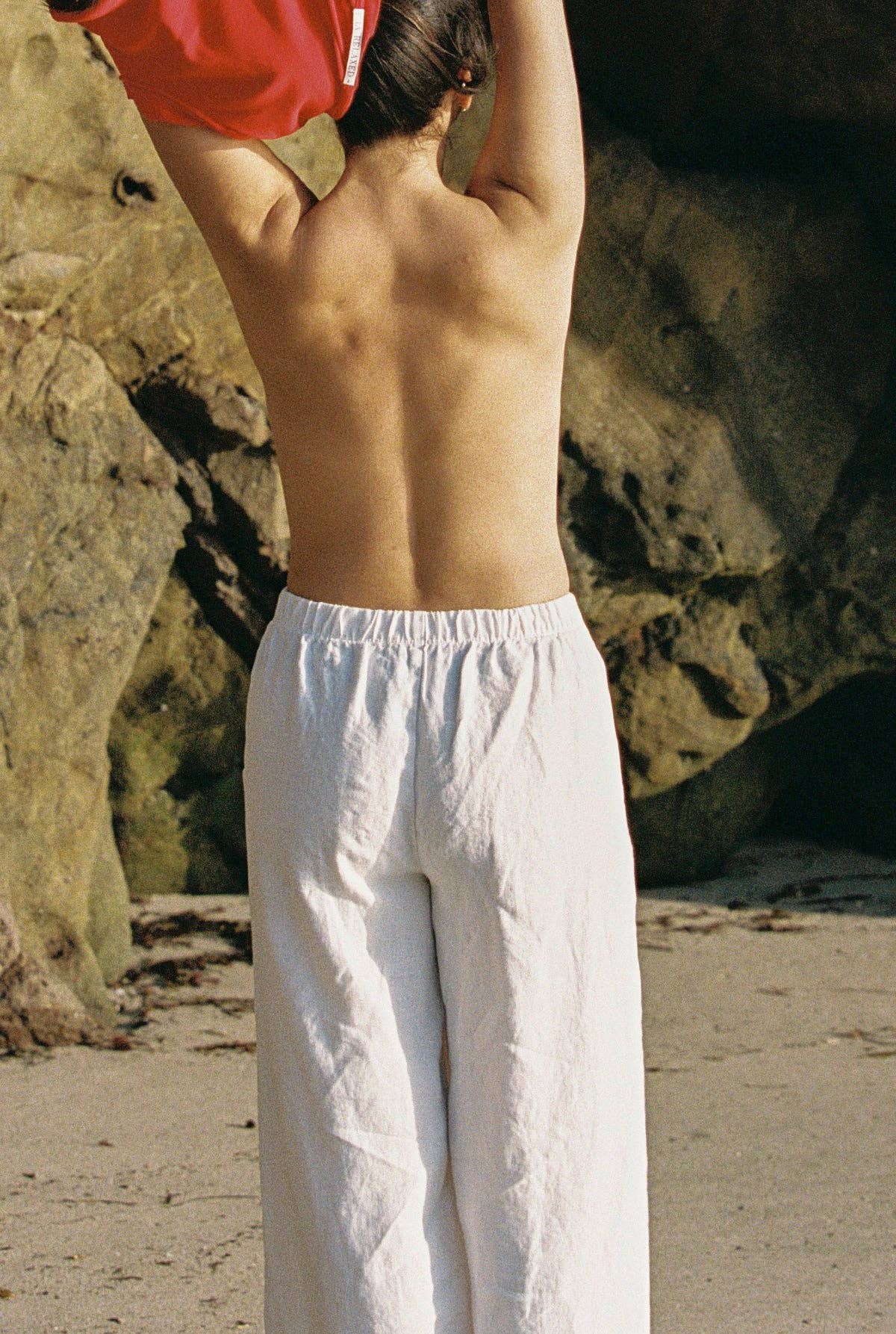 Linen Simple Pant: White / M