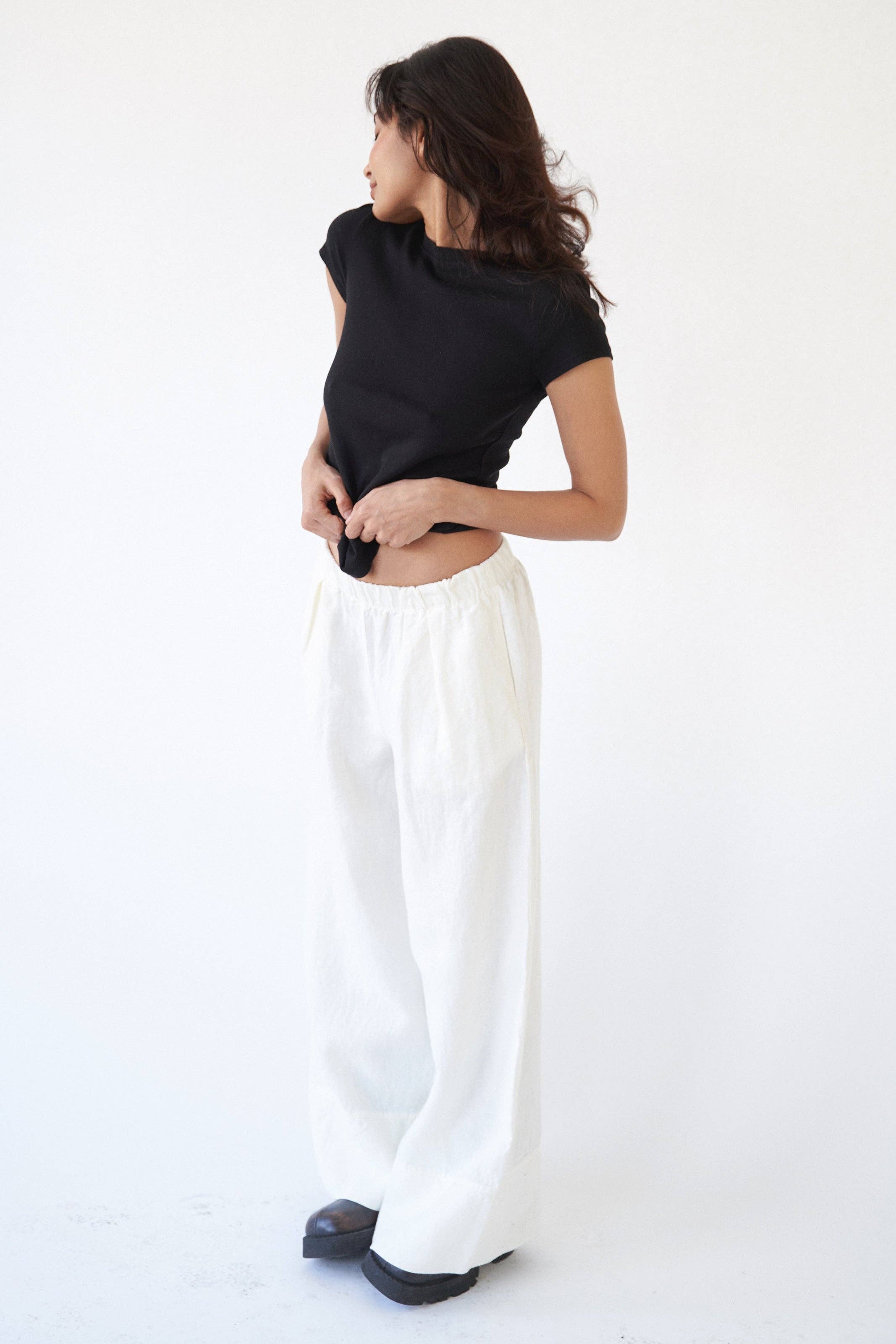 Linen Simple Pant: White / S