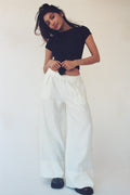 Linen Simple Pant: White / M