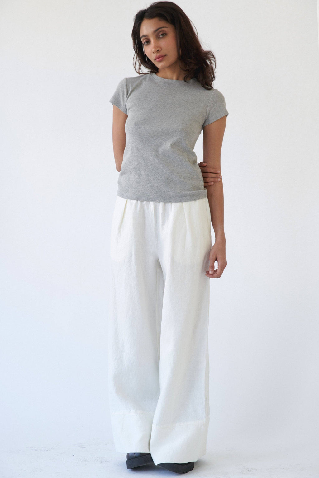 Linen Simple Pant: White / M