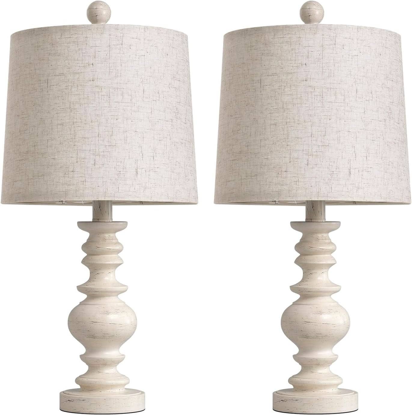 Antique White Rustic Tabletop Lamps Twin Pack Deluxe: Antique White / Small-20"
