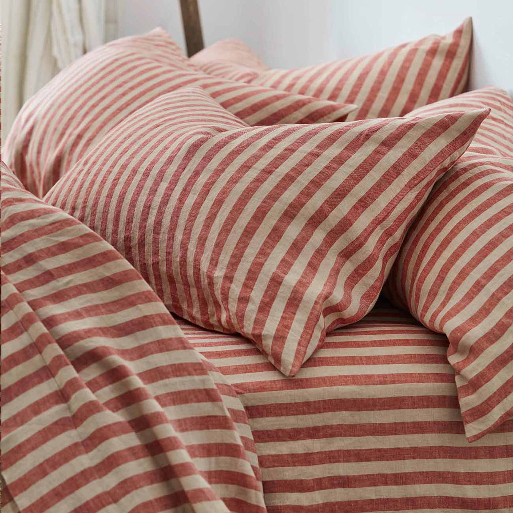 Sandstone Red Pembroke Stripe Linen Blend Pillowcase (Pair): Standard