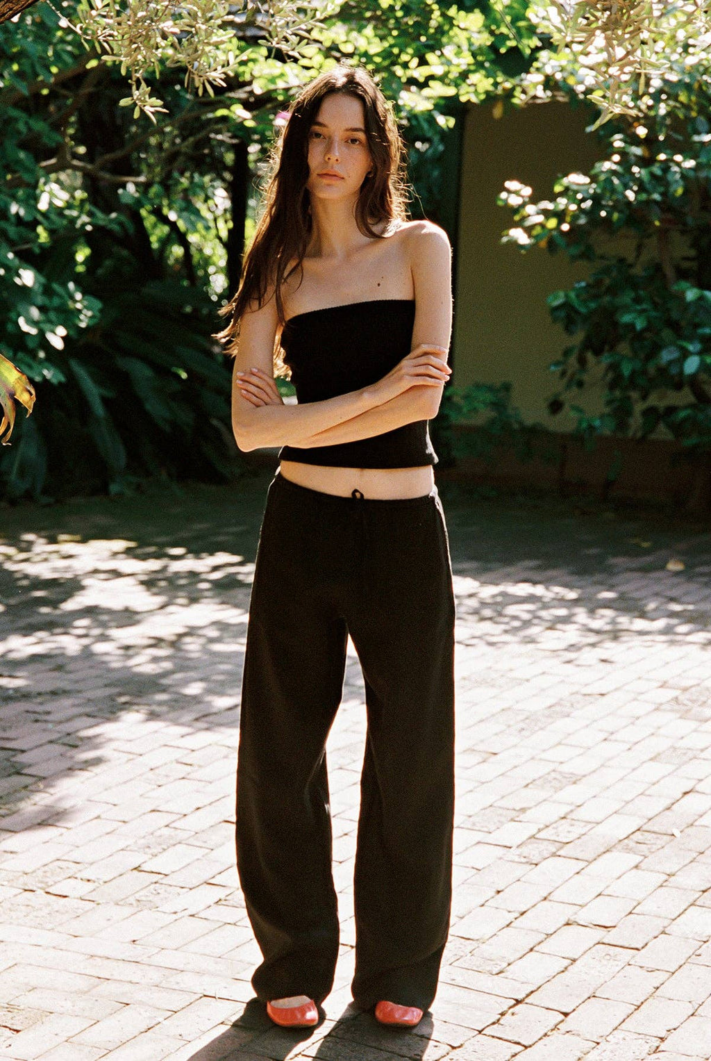 Linen Drawstring Pant: Black / S