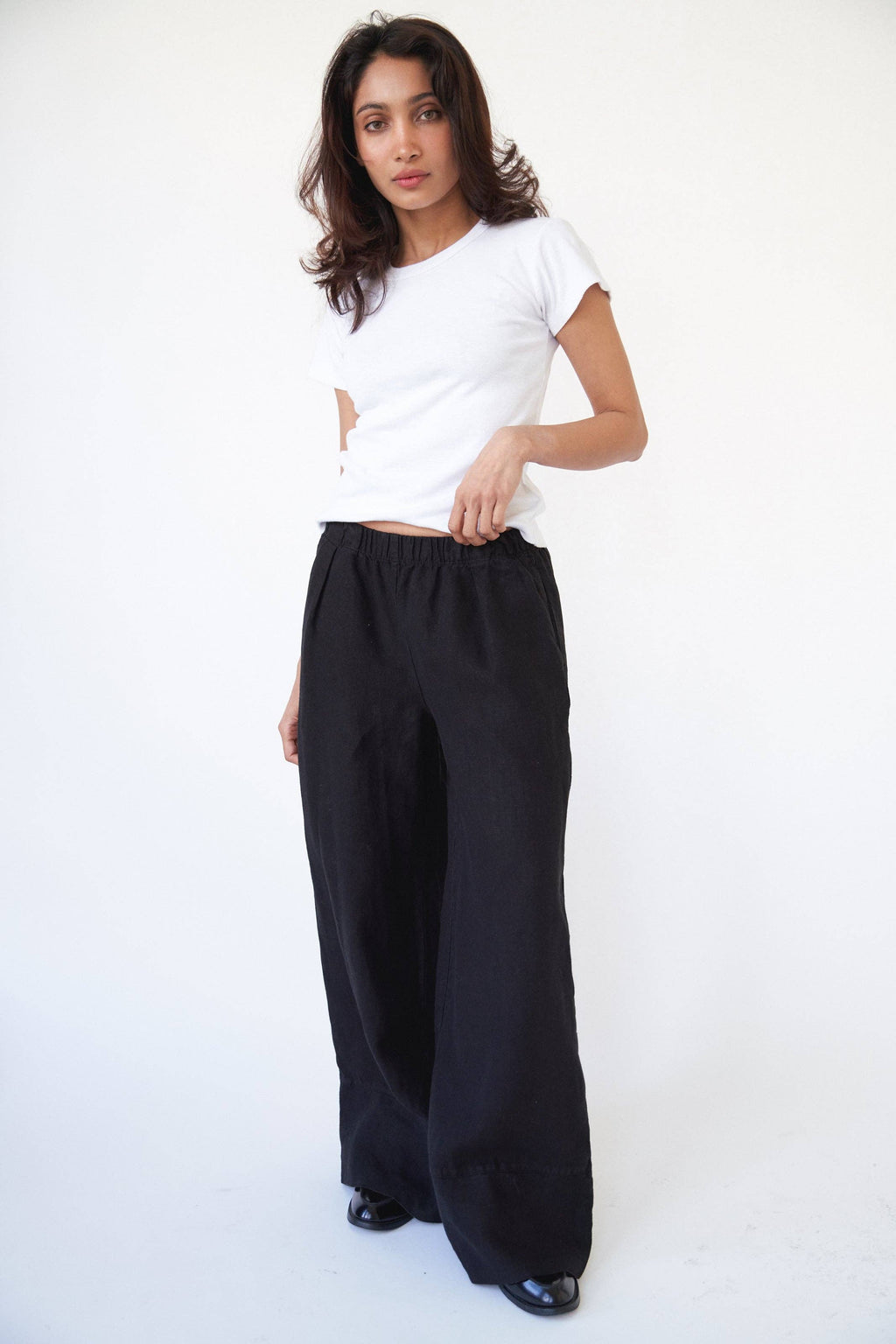 Linen Simple Pant: White / M