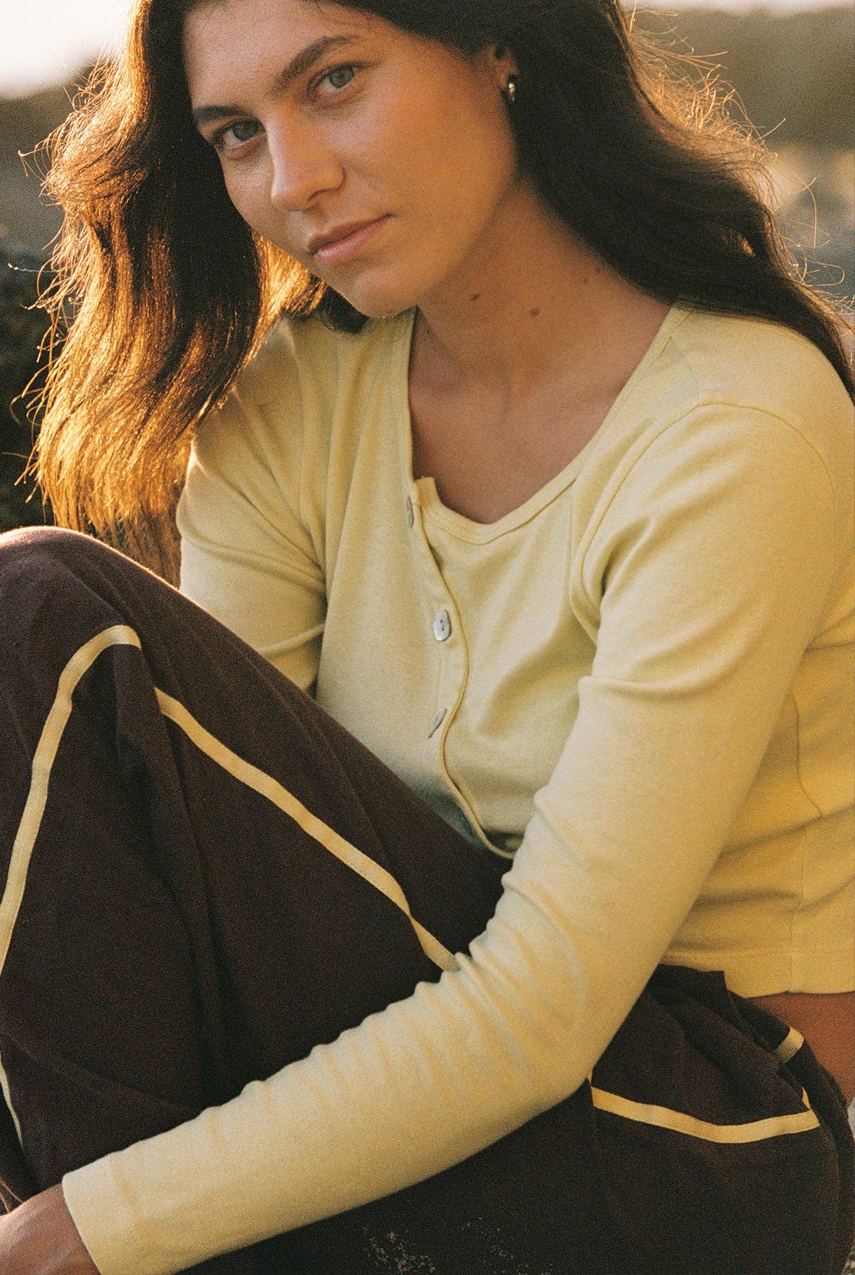 Organic Slant Cardi: Hay / M