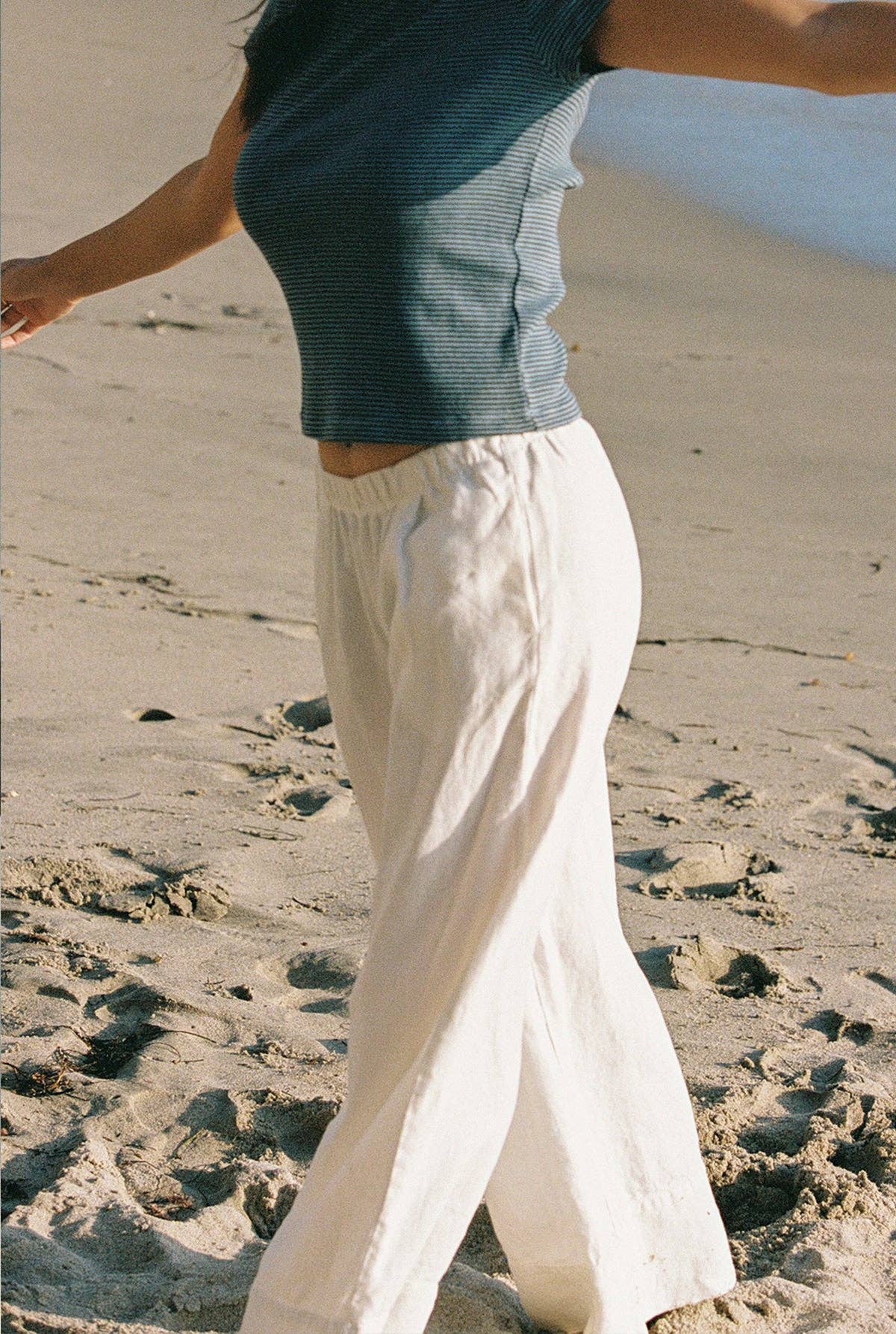Linen Simple Pant: White / L