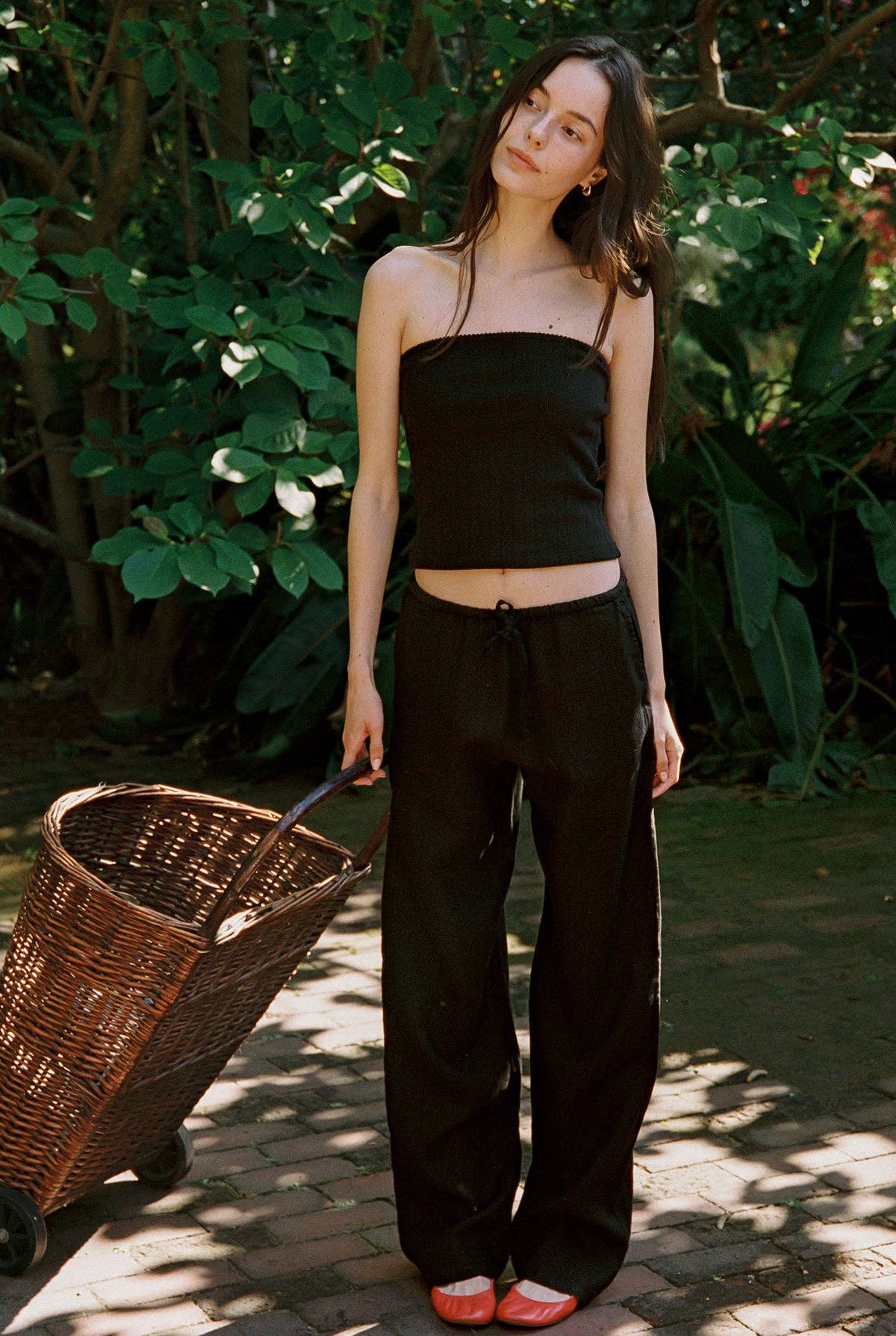 Linen Drawstring Pant: Black / S