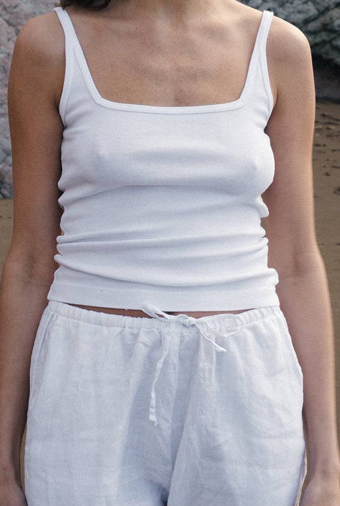 Linen Drawstring Pant: Black / S