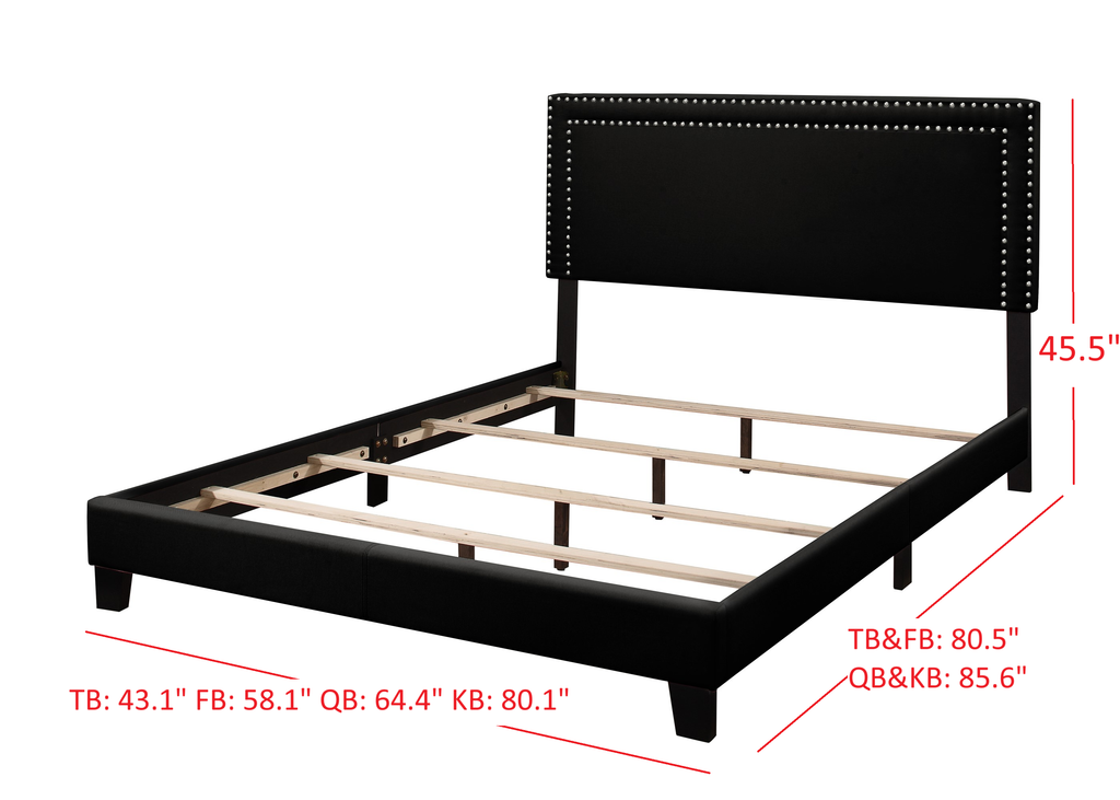 Ocala Twin Upholstered Panel Bed Frame with Padded Headboard and Sturdy Support, Gray, Easy Assembly: King / Black