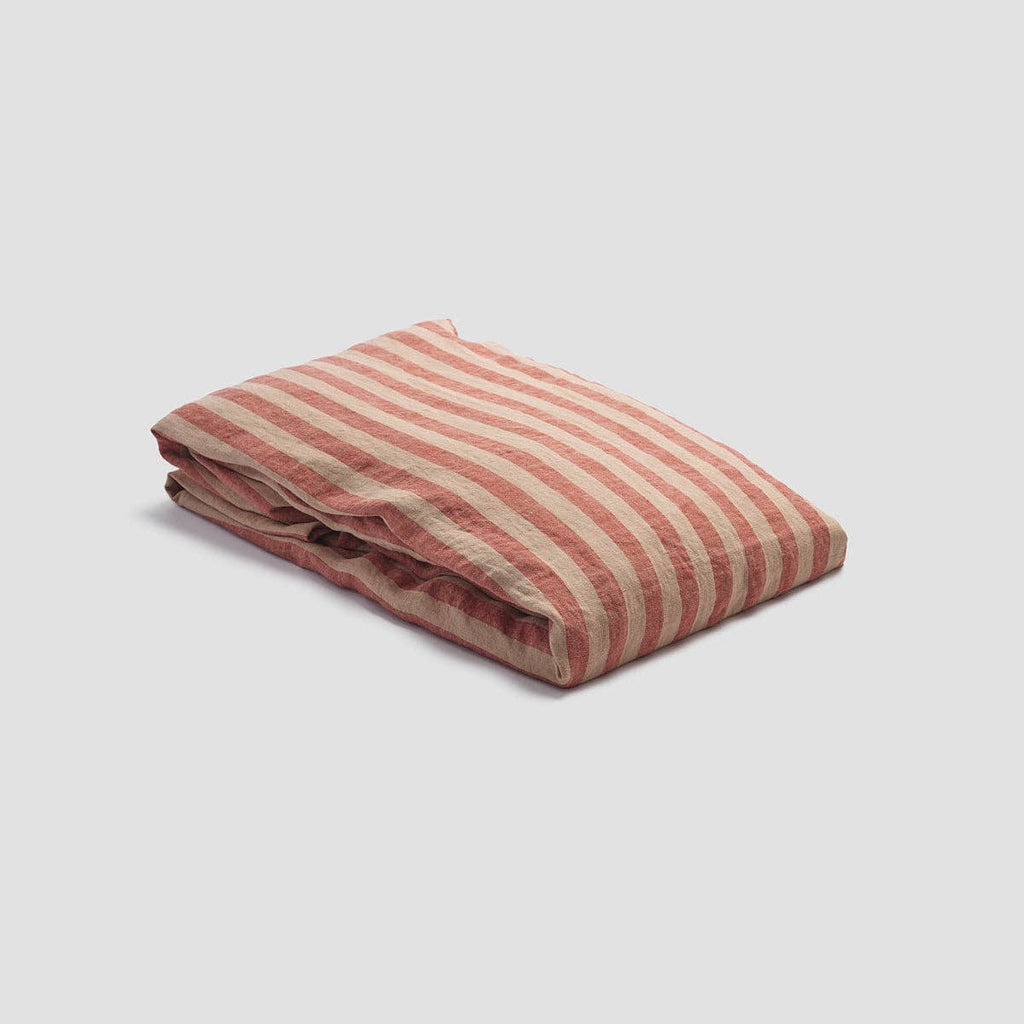 Sandstone Red Stripe Linen Fitted Sheet: Queen