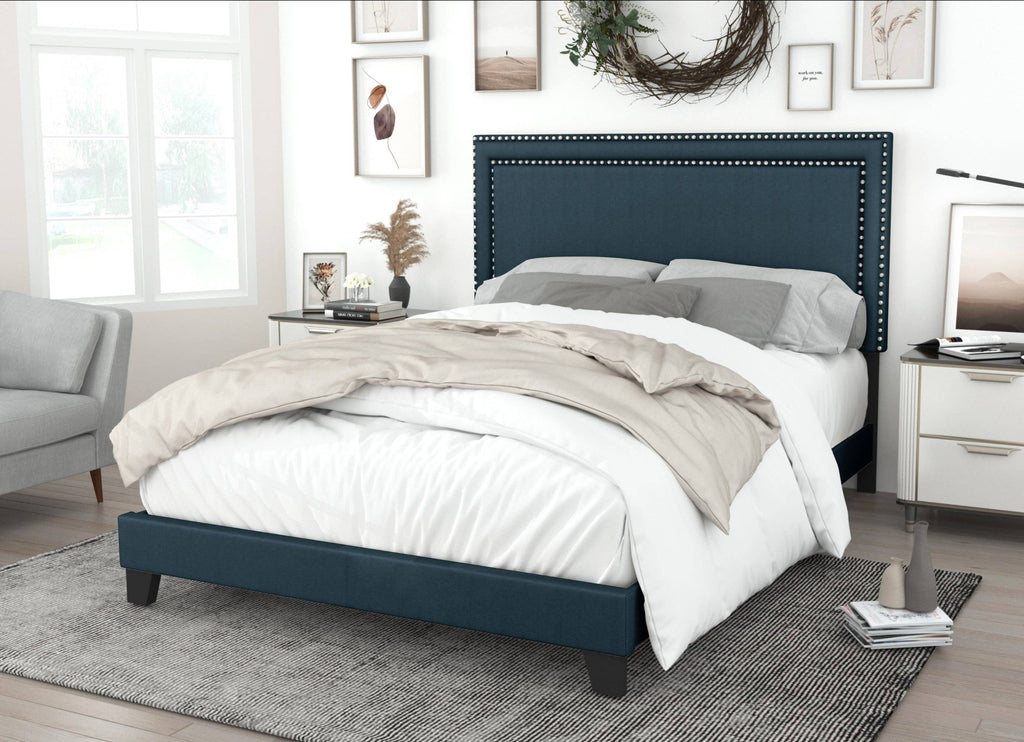 Ocala Twin Upholstered Panel Bed Frame with Padded Headboard and Sturdy Support, Gray, Easy Assembly: King / Black