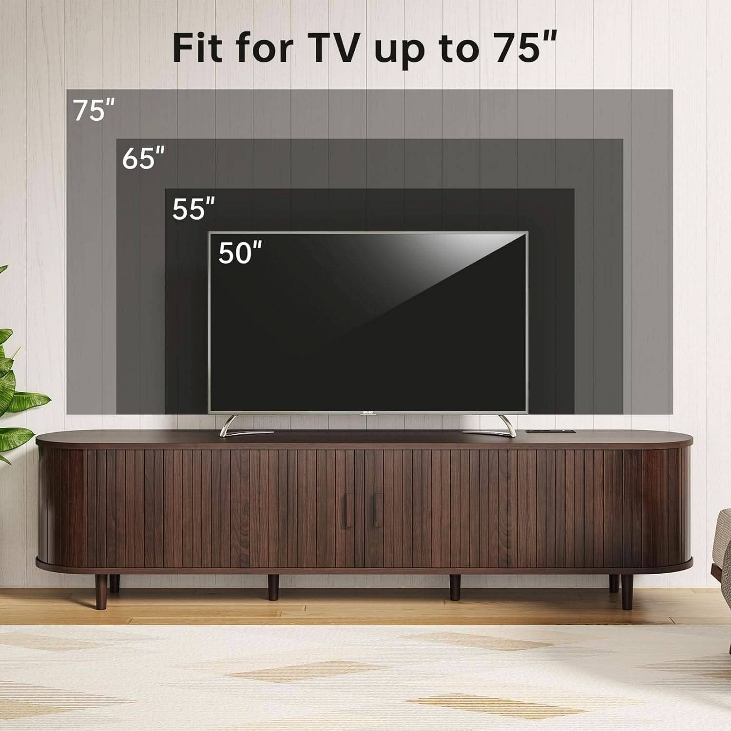 70 Inch Walnut Finish Contemporary Television Console