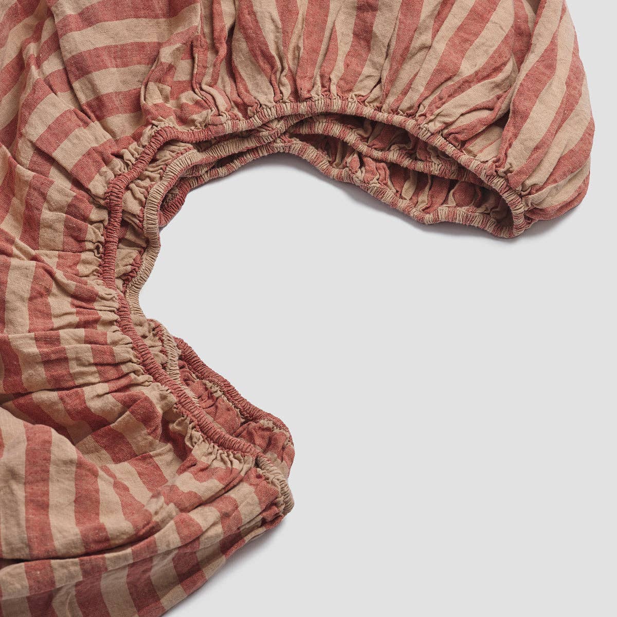 Sandstone Red Stripe Linen Fitted Sheet: Queen