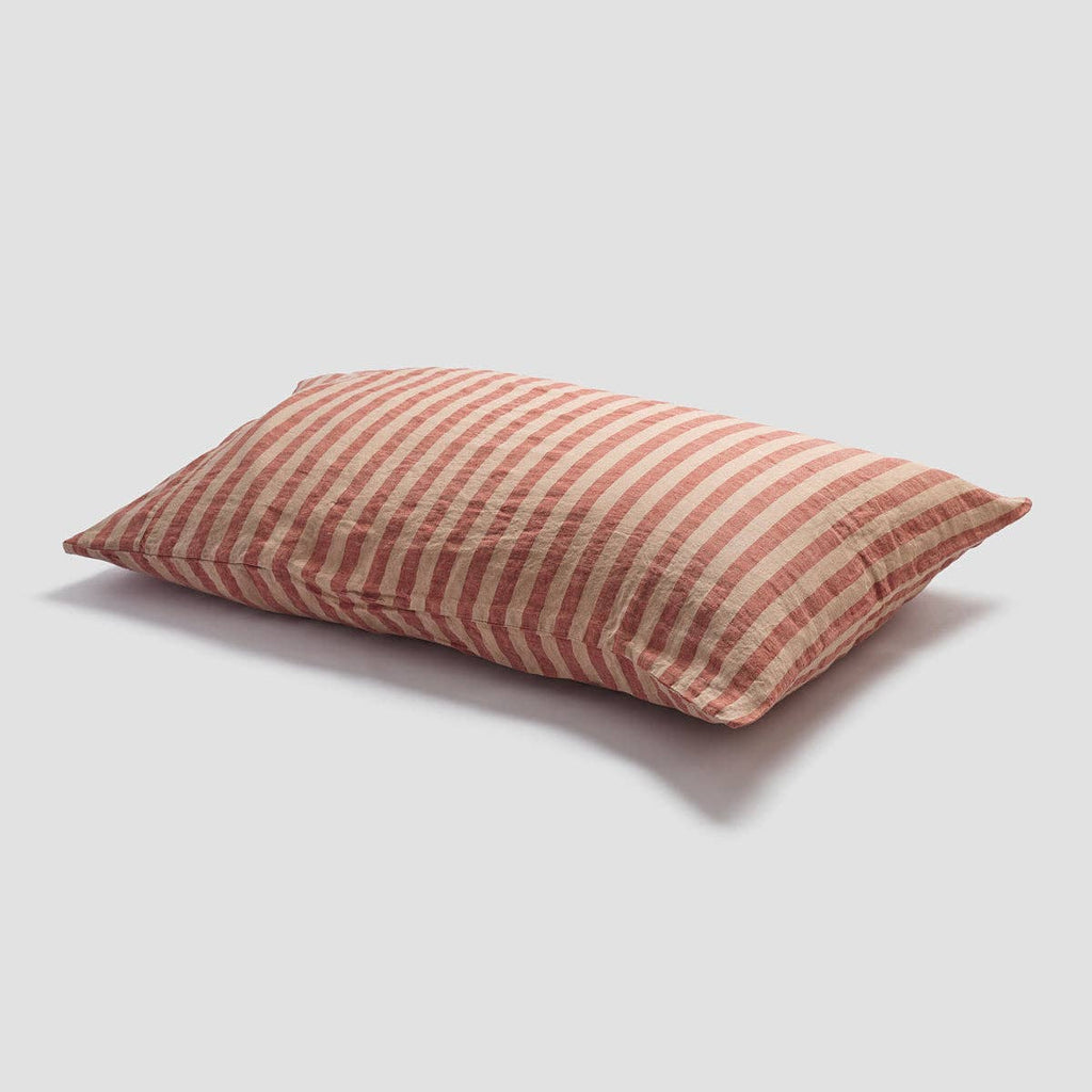 Sandstone Red Pembroke Stripe Linen Blend Pillowcase (Pair): Standard