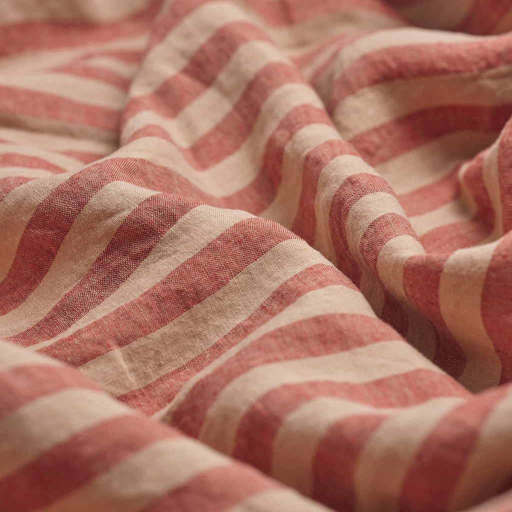 Sandstone Red Stripe Linen Fitted Sheet: Queen