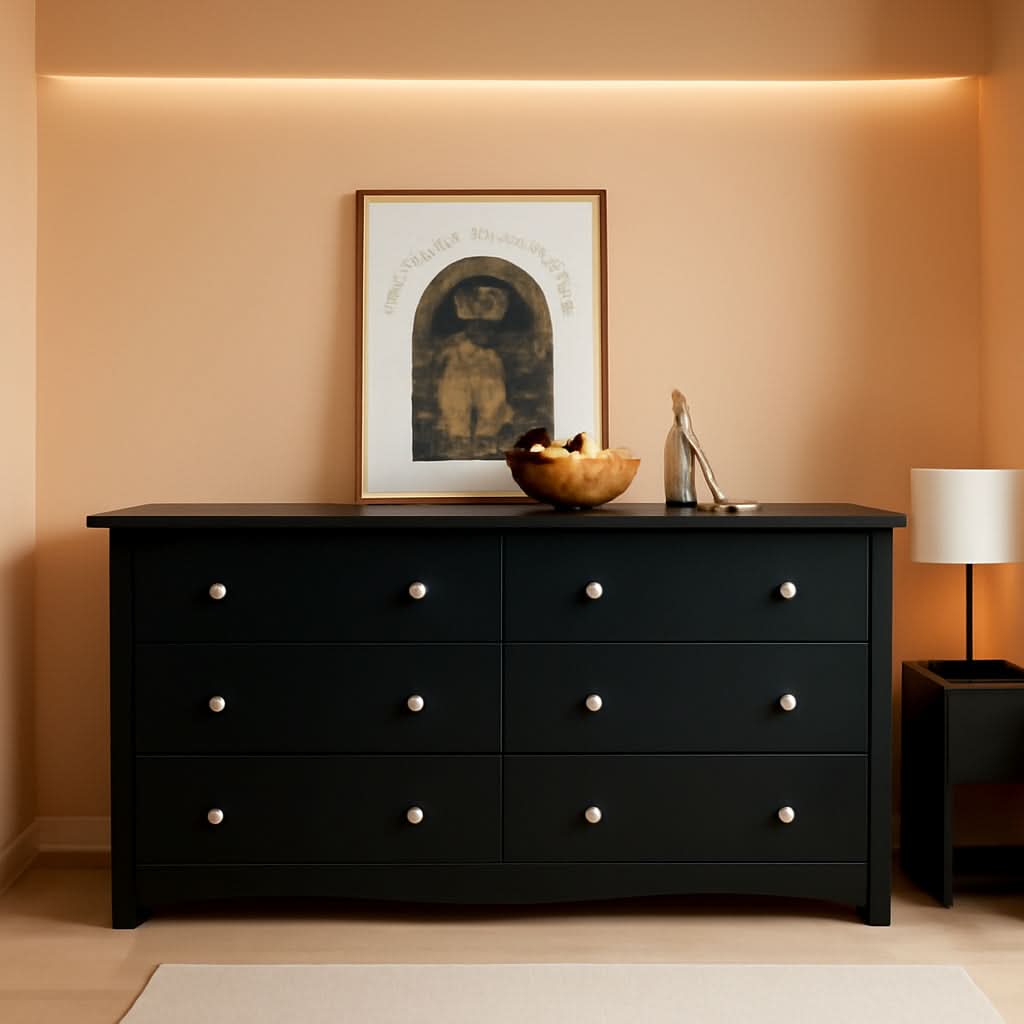 Solid Wood Black Dresser With Six Drawers Contemporary: Black