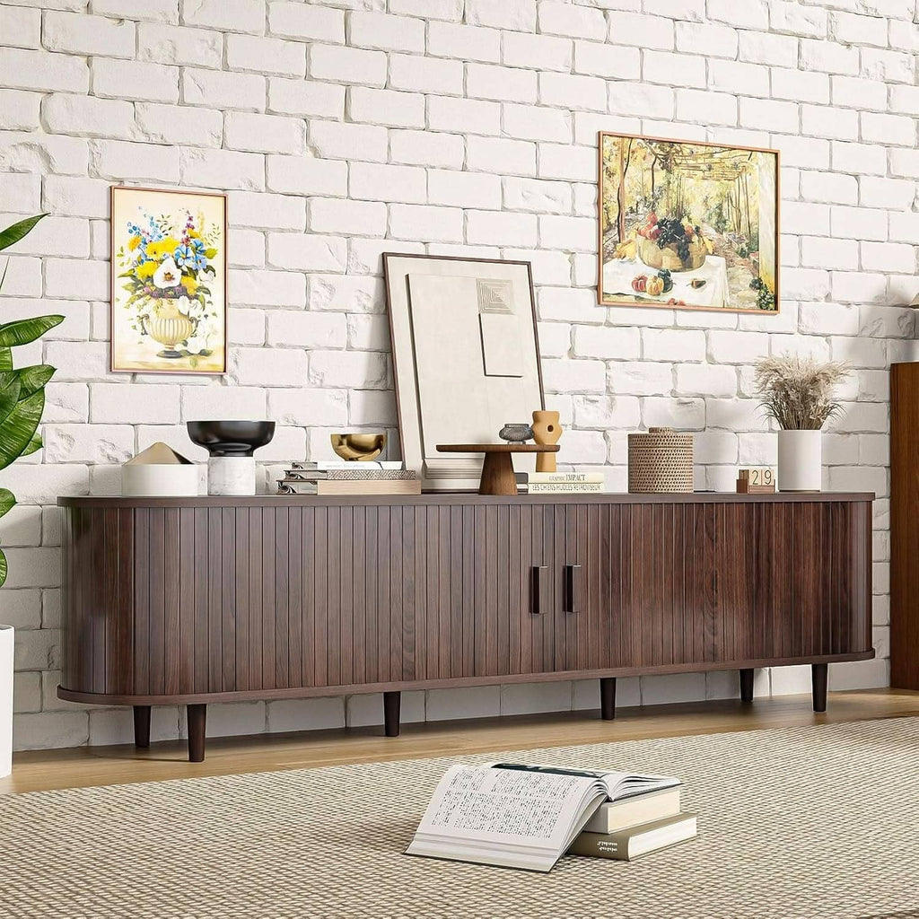 70 Inch Walnut Finish Contemporary Television Console