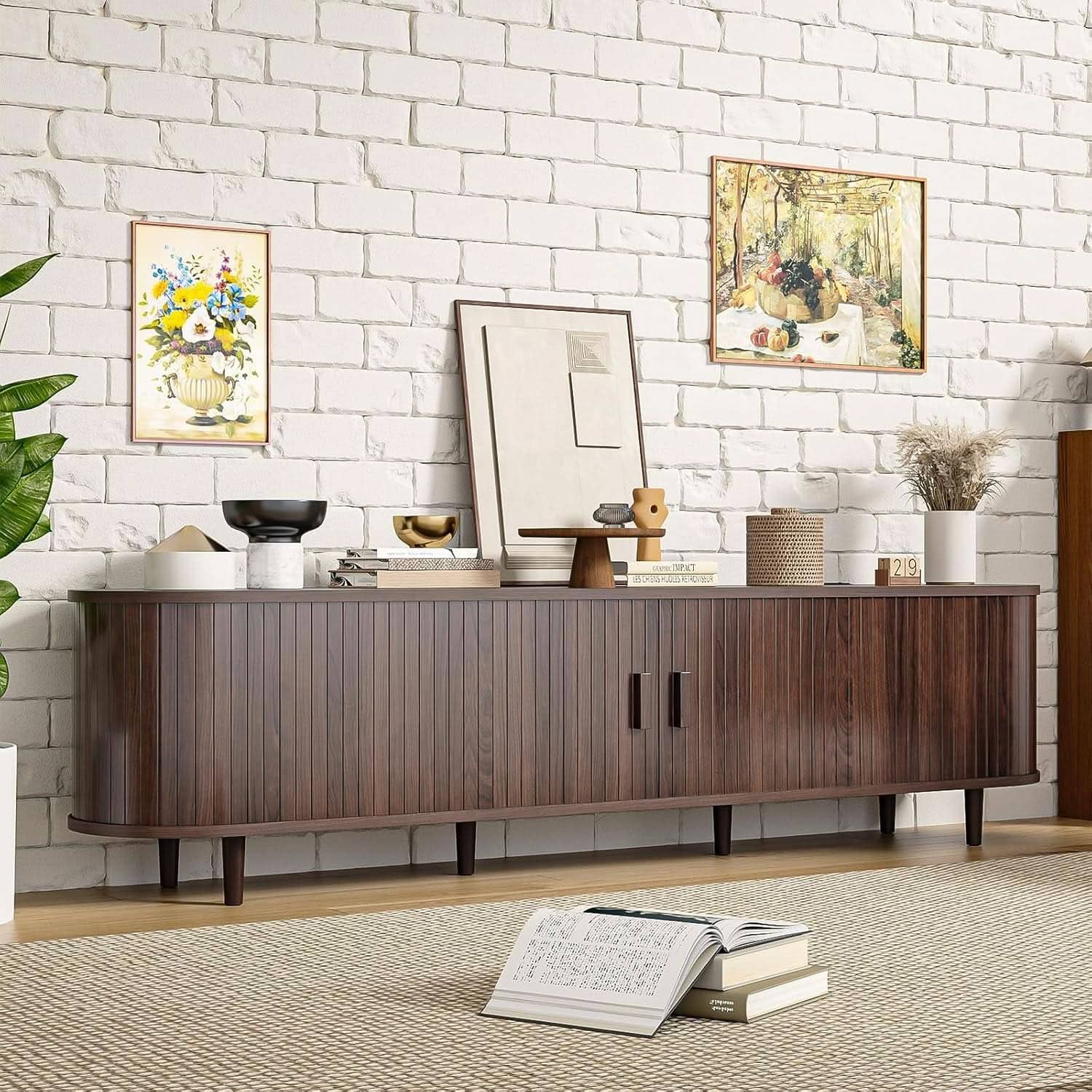 70 Inch Walnut Finish Contemporary Television Console