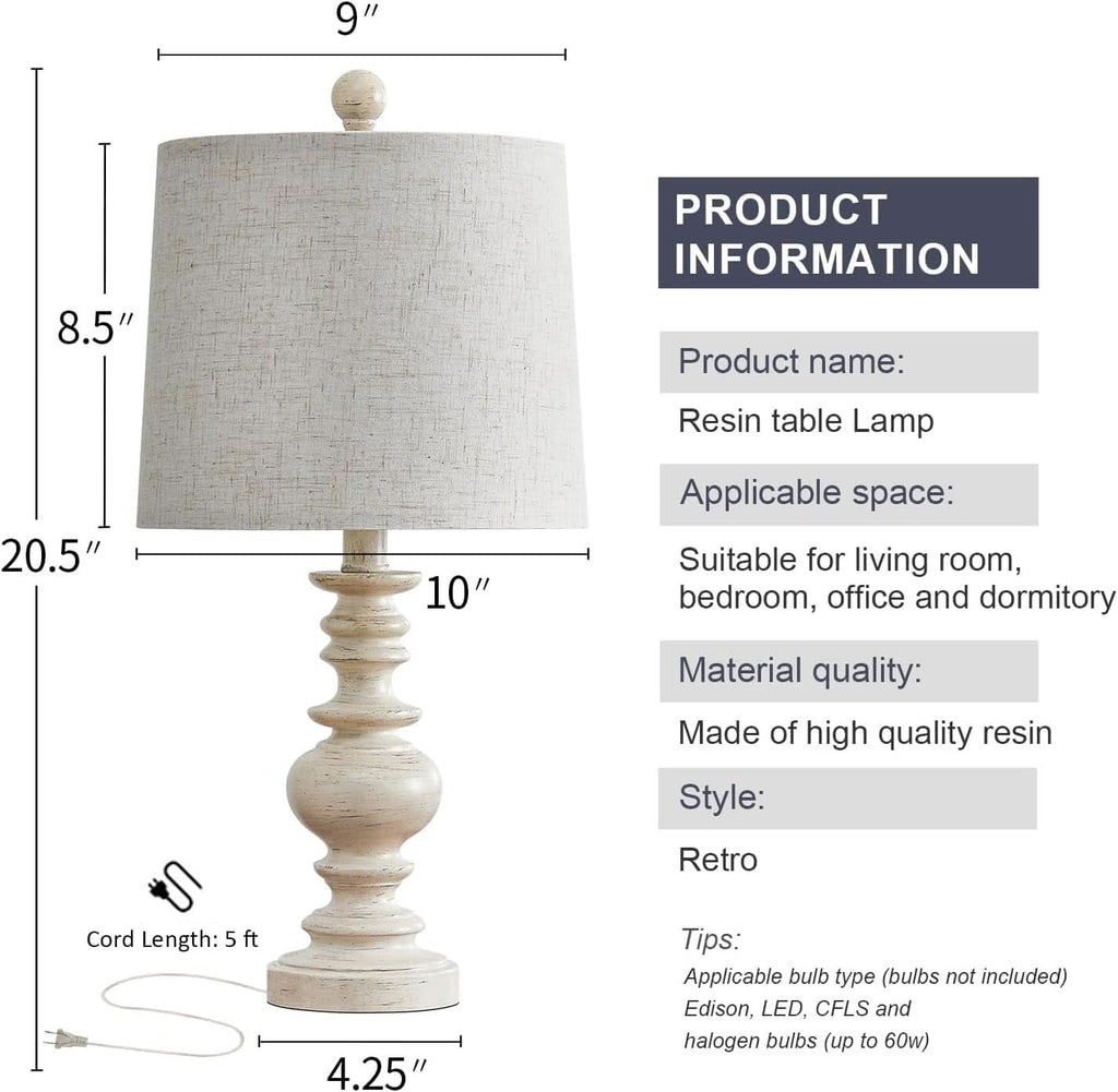 Antique White Rustic Tabletop Lamps Twin Pack Deluxe: Antique White / Small-20"