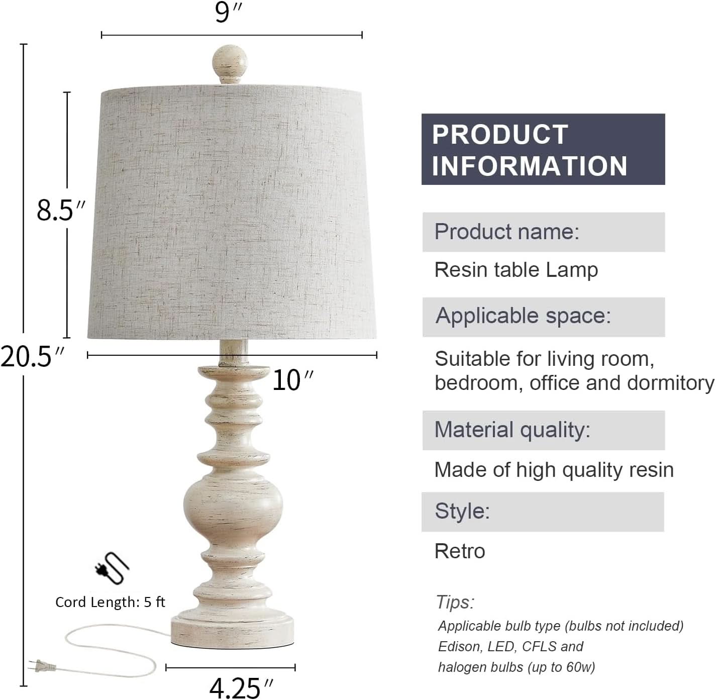 Antique White Rustic Tabletop Lamps Twin Pack Deluxe: Antique White / Small-20"