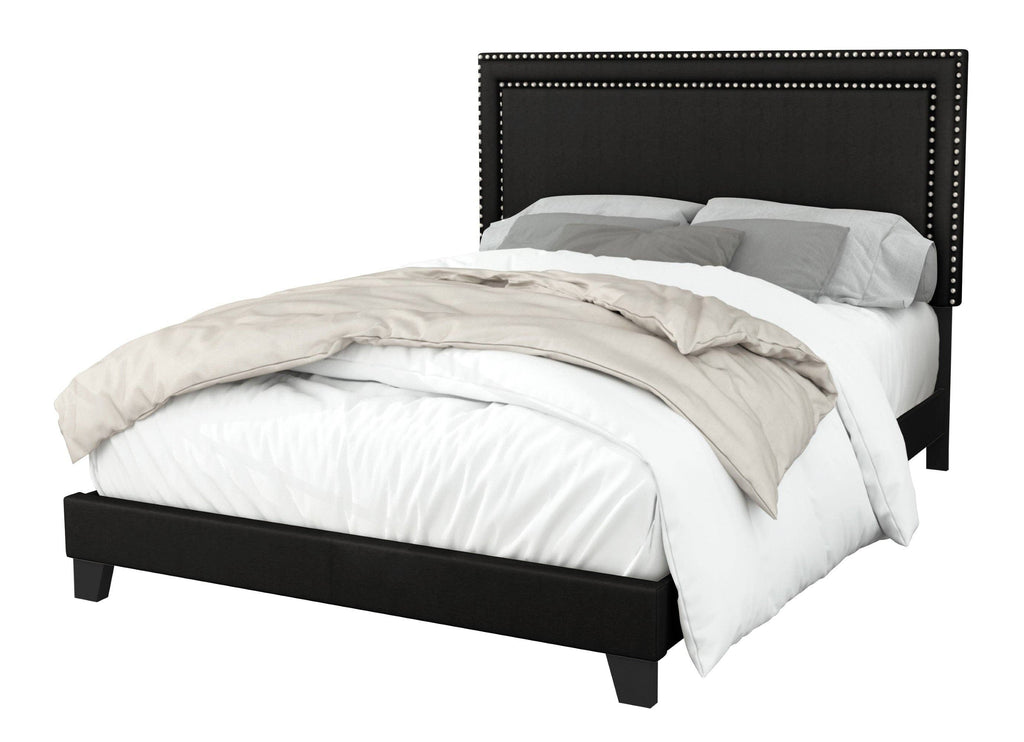 Ocala Twin Upholstered Panel Bed Frame with Padded Headboard and Sturdy Support, Gray, Easy Assembly: King / Black
