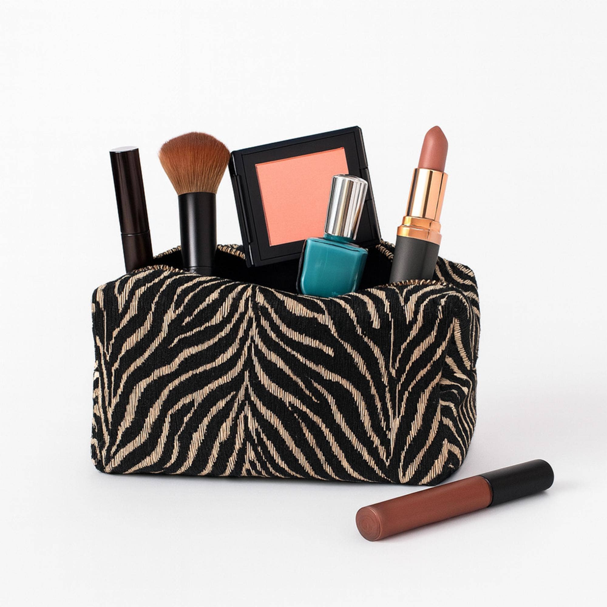 Zebrini Cosmetic & Travel Organizer Pouch: Natural Black
